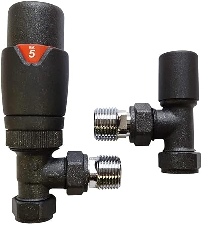 Home Standard Anthracite Angled Thermostatic Radiator Valve Set TRV Kit