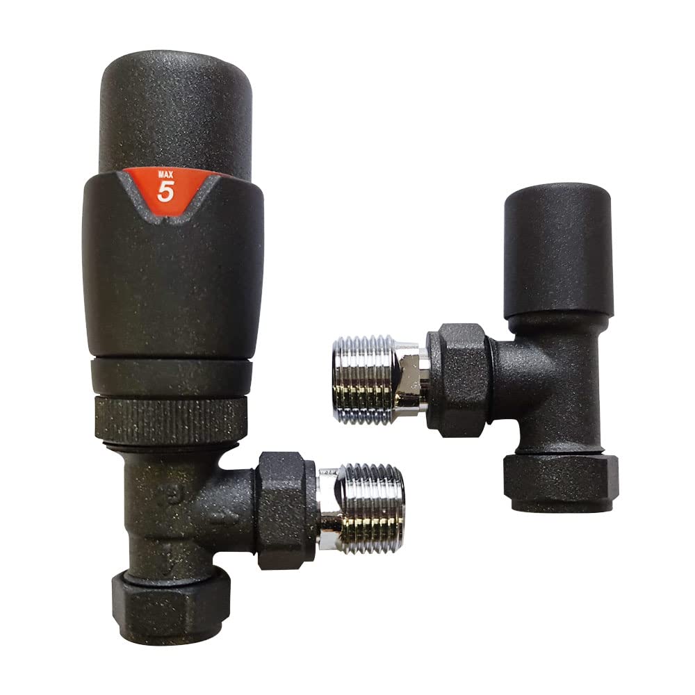 Anthracite Angled Thermostatic Radiator Valve Set