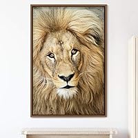 Framed Canvas Wall Art Lions Animals Chic Dramatic Lion Living Room Multicolor Photography - 16x24 inches