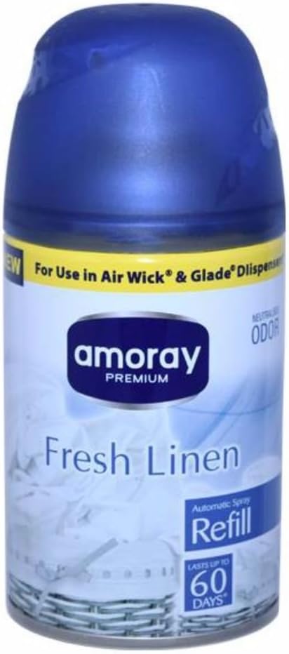 Amoray Premium Automatic Spray Refill Air Freshener For Use in Air Wick and Glad Dispensers, 5 Ounce, Fresh Linen, 6 Count