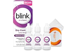 MAXIM EYE Blink and Clean Lens Drops 3 Pack Blink Eye Drops for Contact Lenses, 15 ml (Total 45 ml) Cleans & Moisturizes for Soft & RGP Lens Wearers, Bundled with 1 Tea Tree Oil Eyelid/Eyelash Wipe