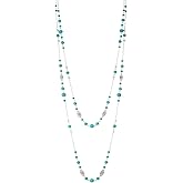 Long Beaded Silver Necklaces for Women Layered Long Statement Necklace with Stone Pearl Beads Double Sweater Chain Costume Jewelry for Women