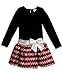 Youngland Girls' Dropwaist Velvet to Taffeta Chevron Dress with Bow Detail