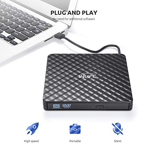 External CD Drive, InLife USB 3.0 Portable DVD Drive,+/-RW Drives/Writer/Rewriter/Burner High Speed Data Transfer for Mac OSX Laptops Desktops Notebooks Windows7/8/10 - Thumbnail 3