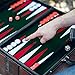 Smart Tactics Premium Backgammon Set - Large 17'' Wood & PU Leather Folding Backgammon Board Game - Green/White/Red Felt Interior - Includes Dice Cups, Doubling Cube & Instruction Manual