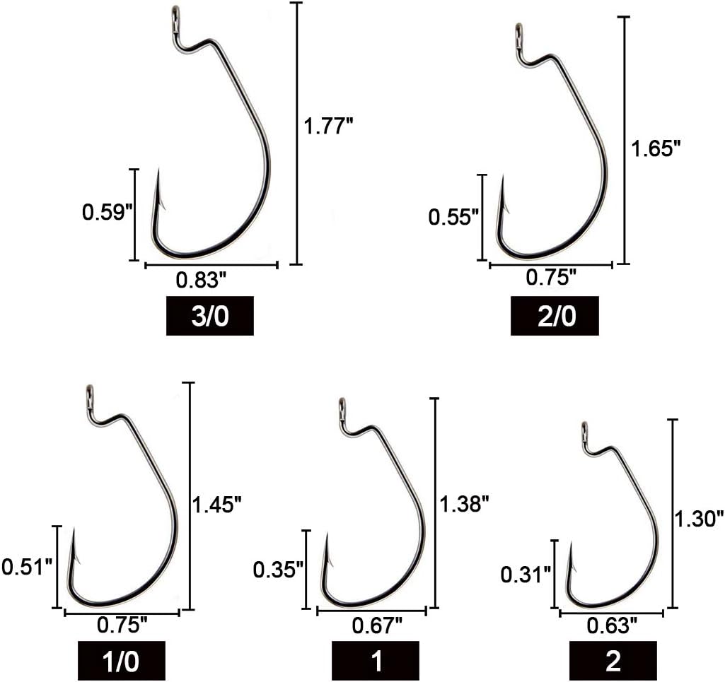 GOTRAYS 50pcs Fishing Hooks High Carbon Steel with Plastic Box, Wide Gap Bait Jig, Fishing Hooks for Bass Trout Saltwater Freshwater, Size:#2#1 1/0 2/0 3/0 : Sports & Outdoors