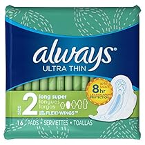 Always Ultra Thin Long/Super With Wings Unscented Pads 16 Count
