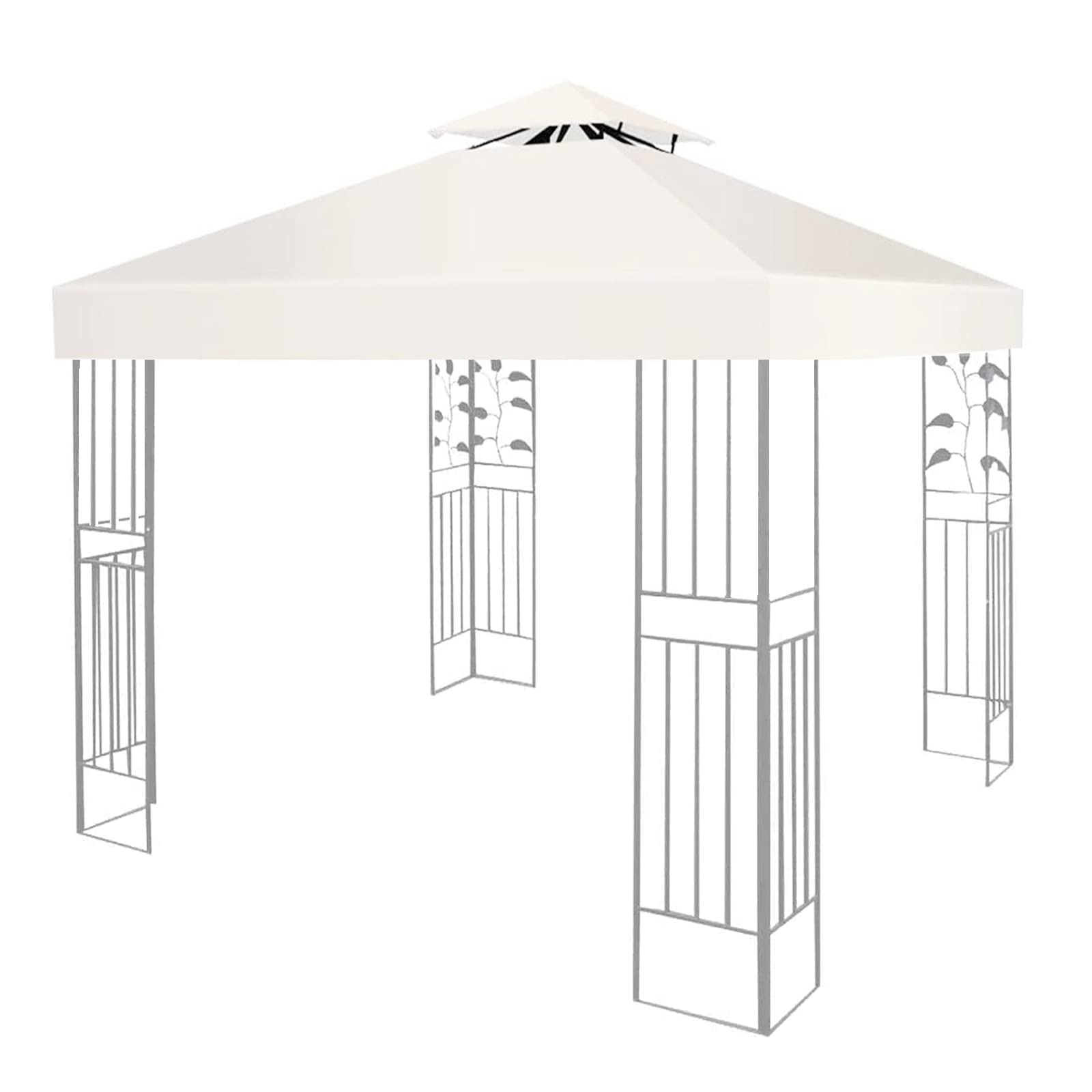Gazebo Canopy Replacement Covers 3x3m 160GSM Cream Outdoor Garden Gazebo Waterproof Canopy With Double decker roof cover Patio Replacement Tent Top Garden Patio Party Tent (TOP ONLY)