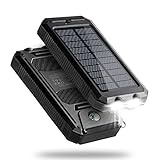 Titita Solar Charger, 10000mAh Solar Phone Charger, Waterproof/Shockproof/Dustproof Solar Power Bank Dual USB Battery Bank with 2 LED Light Carabiner for Emergency Travelling Camping, iPhone, Android