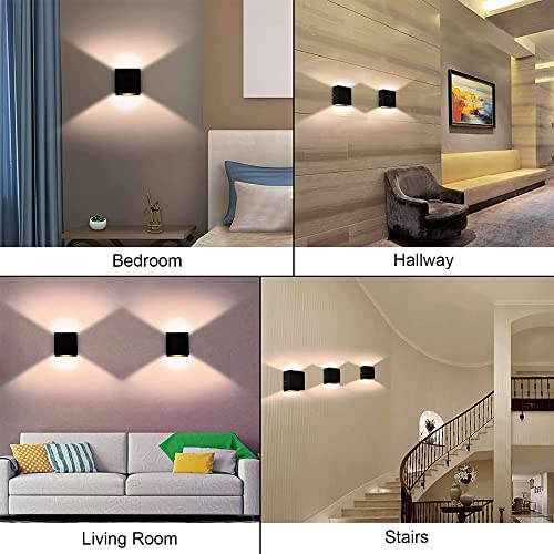 CHEVVY 2 x 7W LED Wall Light Modern Indoor Warm White Light 3000K Square Black for Bedroom, Living Room, Colonnade, Garden