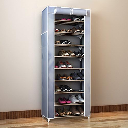Shoe Organizer 10-Tier Shoe Tower Rack with Cover 27-Pair Space Saving Shoe Storage Organizer Grey