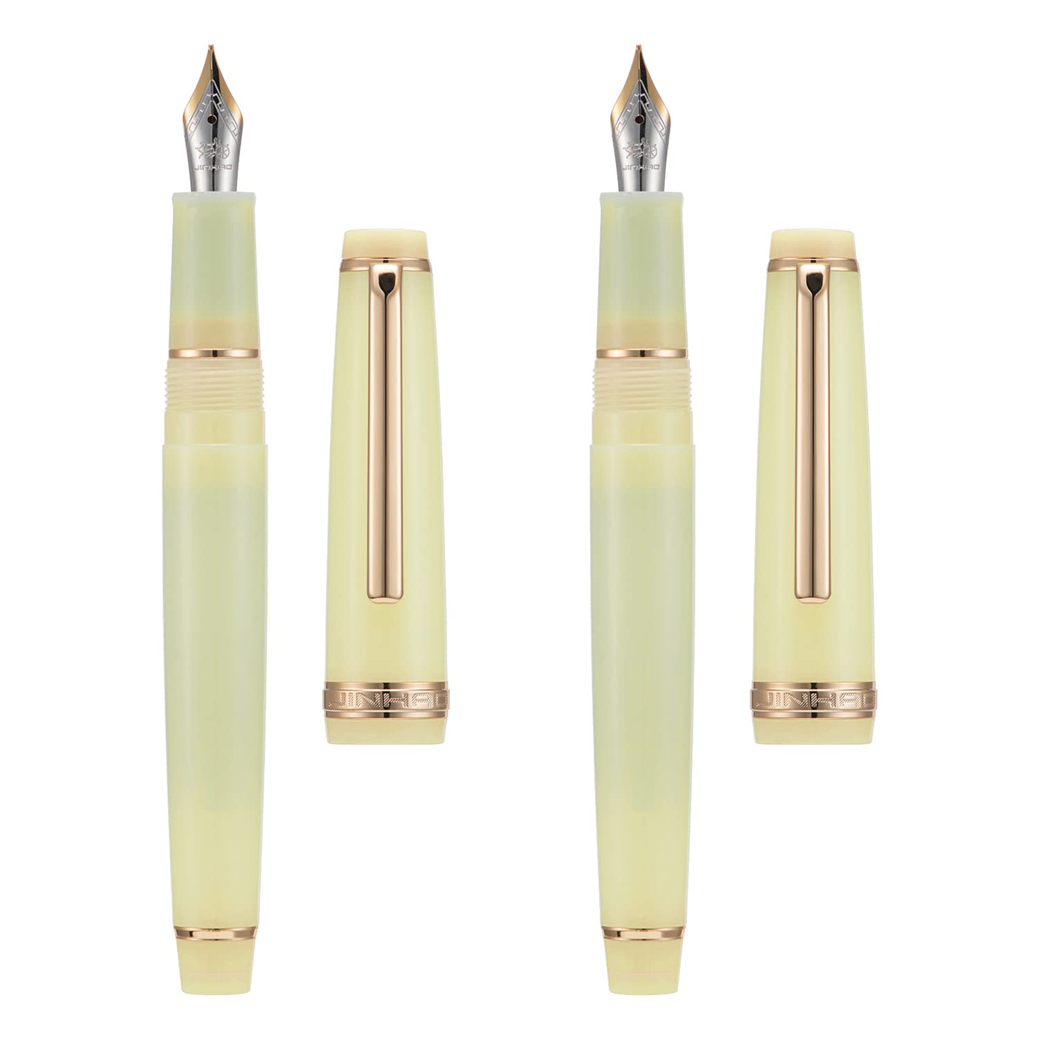 2 PCS Jinhao 82 Resin Fountain Pen Iridium Extra Fine & Fine Nib with Converter, Transparent Yellow with Golden Clip Writing Pen Set — image 1