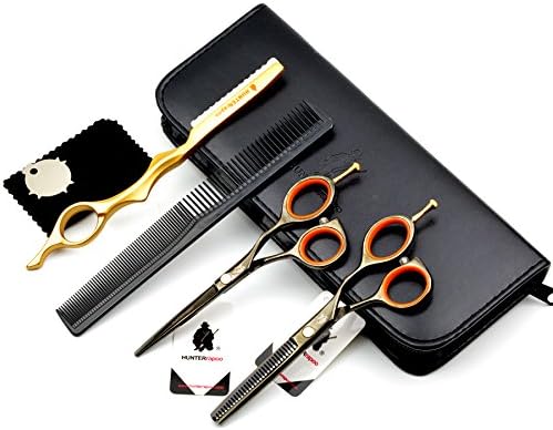 HUNTERrapoo (HT9114) 5.5" Black Color Baber Hair Cutting Scissors Set For Hairdressing,Razor Edge Cutting Scissor &amp; Thinning Shear