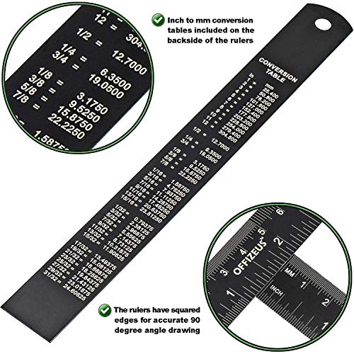 Metal Ruler 6 Inch - Steel Rulers with Inches and Centimeters & Conversion Table - Ideal for School and Office (2 Pack)