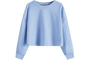 Arshiner Girls Crop Tops Kids Long Sleeve Pullover Sweatshirts Girls Cropped Crewneck Sweatshirt for 5-14 Years Teen Girls