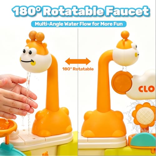 CUTE STONE Water Table, Play Sink with Running Water, Kitchen Pretend Play Set with Play Food & Tableware, Summer Outdoor Sensory Water Toy, Gift for Toddlers, Boys & Girls