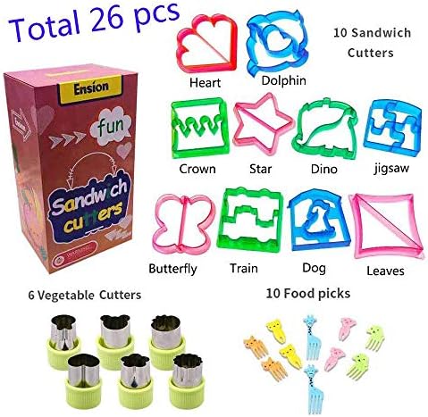 Sandwich and Vegetable Cutters Set for Kids 10 Bread Crust Cutters/6 Stainless Steel/10 Food Picks Complete Bento Lunch Box Supplies and Accessories for Kids Make Funny School Lunch & Family Friendly