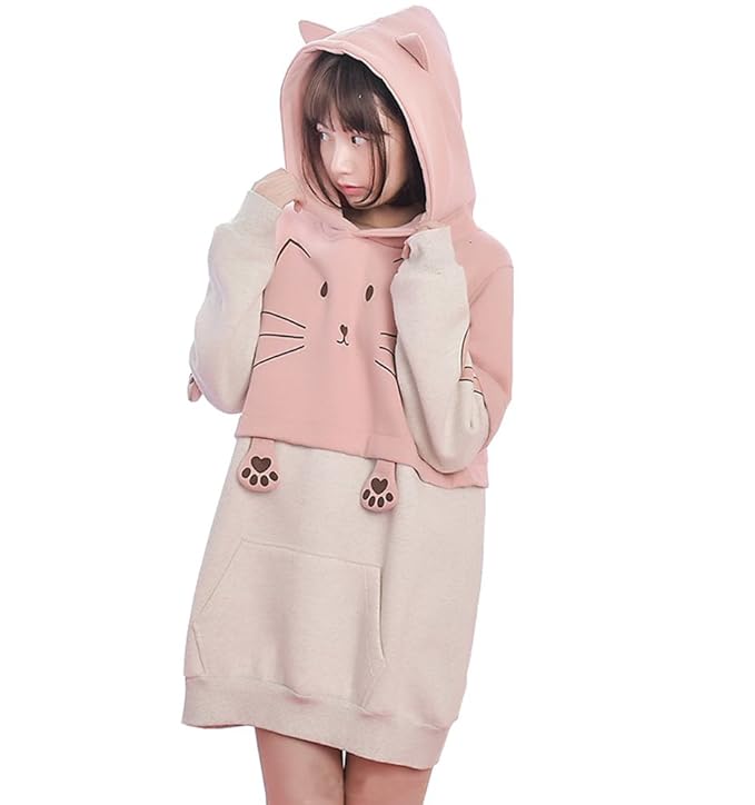 Cystyle Girl's Cute Cat Hoodie with Cat Ears Hooded Sweatshirts