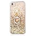JAZ iPhone 7 Case Quicksand Liquid Finger Ring Stand Ultra Thin Hard PC Back Soft TPU Bumper Transparent Plastic Case Floating Luxury Bling Glitter Sparkle Diamond Case for iPhone7(Diamond Golden)