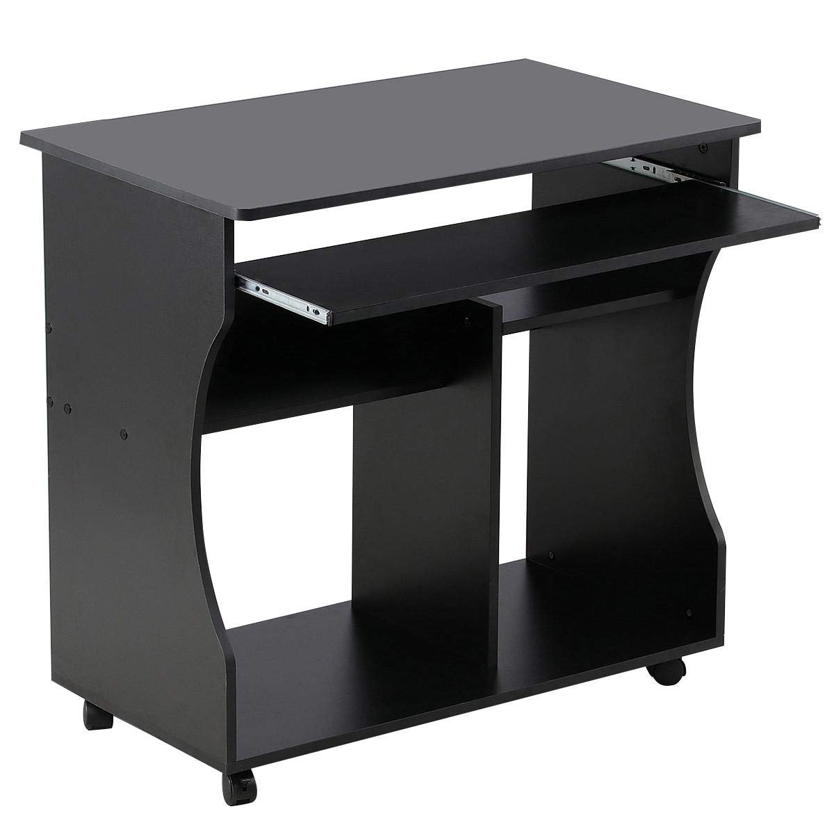 Yaheetech Black Movable Computer Writing Desk with Sliding Keyboard
