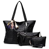 Shoulder Bags Women Tote +Messenger Bag +Purse 3 Piece bags (Black)