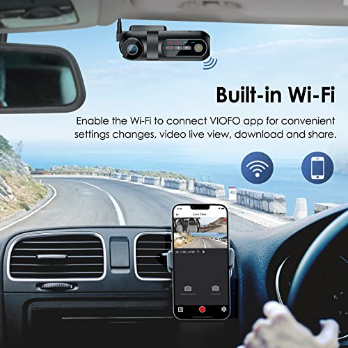 VIOFO T130 3 Channel Dash Cam with 128GB SD Card, Built in WiFi and GPS, 1440P+1080P+1080P Three