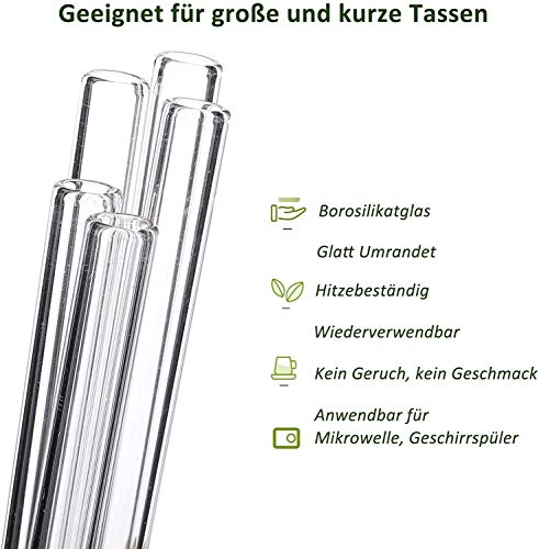 Glas Strohhalme Wiederverwendbare Kurz & Lang,Glasstrohalme Strohhalme Glas Transparent Glas Strohhalm Set Breite… – Bild 4