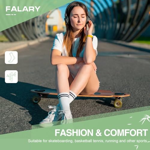 FALARY 6/12 Pairs Bamboo Fashion Sports Crew Socks for Men & Women | Soft, Seamless, Breathable, Anti Blister, comfortable, Suitable for Skateboarding Tennis Basketball and Everyday Wear