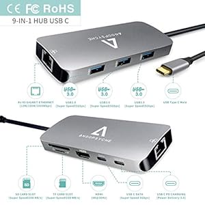 Anoopsyche Hub USB C 10 in 1, Alluminio, Adattatore USB C con HDMI 4K, 1080P VGA, Gigabit Ethernet RJ46 de - immagine 3