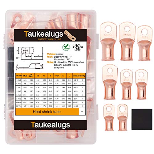 80PCS Battery Terminal Connectors Cable Ends,UL Listed AWG Crimp Copper Wire Ring lugs with 2:1 Heat Shrink Tubing Assortment Kit ¡­