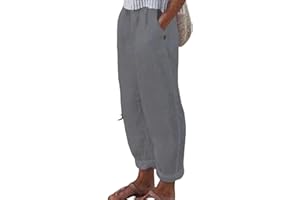 LISGAI Sweatpants Women 2024 Trendy Cotton Linen Trouser Straight Wide Leg Pants with Pockets Casual Elastic Waist Long Pants