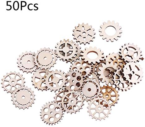 Ladaidra 50pcs Laser Cut Wood Gear Embellishment Wooden Shape Craft Wedding Decor