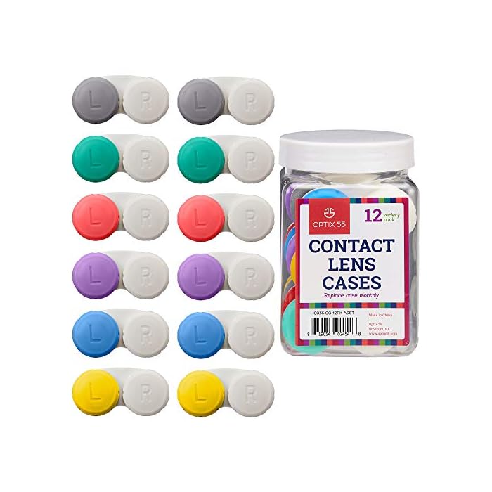 Contact Lens Cases, 12 Pack – Assorted Separate Colors Eye Contact Lense Cases for Left/Right Eyes – Durable, Compact…