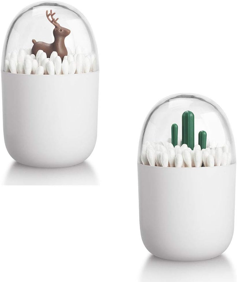 2 Pack Creative Cotton Swab Holder,Cotton Bud Small Q-Tips Toothpicks Brushes Holder Box Case Storage Organizer Jar with Clear Lid Dustproof Cover