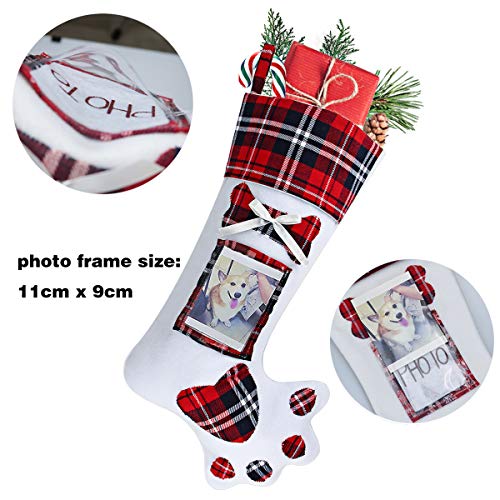 Christmas Stockings, Aitbay 19" Pet Dog Paw Christmas Stocking Plaid Style Large Xmas Stockings Can Be Photo Embedded for Holiday Christmas Decorations ( 2 Pack )