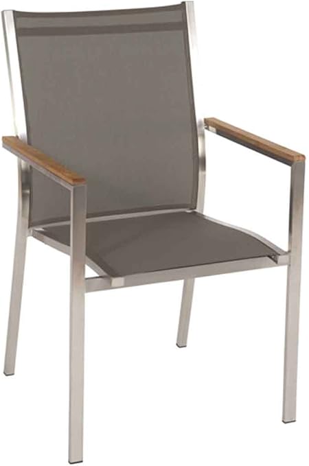 Amazon De Stern Stapelsessel Cardiff Gartensessel In Silber Taupe Garten Stuhl Aus Edelstahl Gestell Metall Stapelstuhl Mit Textil Bezug Fsc Teak Armlehnen