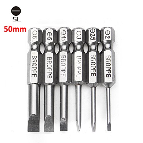 Toolcool BROPPE 6Pcs 50mm length Magnetic 2.0-6.0mm Flat Head Slotted Tip Screwdrivers Bits Set - Thumbnail 4