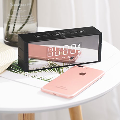 Bluetooth Speaker Dual Driver, ZealSound Wireless Bluetooth Speaker with LED Clock, LED Display with Dimmer, FM Radio, Alarm Clock, Portable Wireless, Rich Bass, Built-in Mic, TF Card Play (Black)