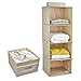 iwill CREATE PRO Collapsible Hanging Clothes Storage Shelves, Hanging Shoe Storage Bag for Closet, 4 Shelf, Separate Folding Drawer, Beige
