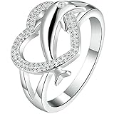 BOHG Jewelry Womens 925 Sterling Silver Plated Heart Dolphin Cute Eternity Ring Love Promise Wedding Band Size 8