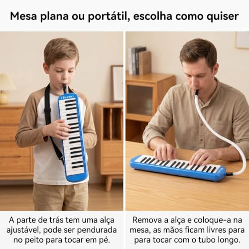 VEDO Escaleta 37 Teclas Infantil, com Bocal Duplo e Bolsa, Teclado De Piano de Ar, Instrumento Musical, Instrumentos Musicais de Brinquedo, Adequado Para Crianças e Adultos, Presente Perfeito, Azul