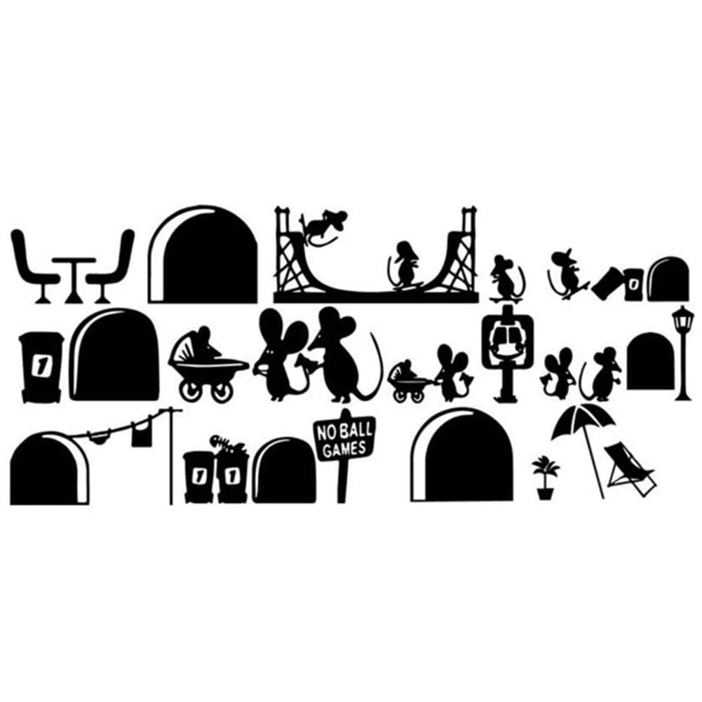2 PCS Mouse Hole Pattern Sticker, Wall Stickers Fashion Waterproof Removable Cute Mouse Wall Stickers Stairs Decoration, Black, 25 x 55cm