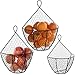 MyGift Wall Mounted Brown Metal Chicken Wire Hanging Fruit Basket, Country Farmhouse Kitchen Vegetables and Produce Storage Bin, Set of 3