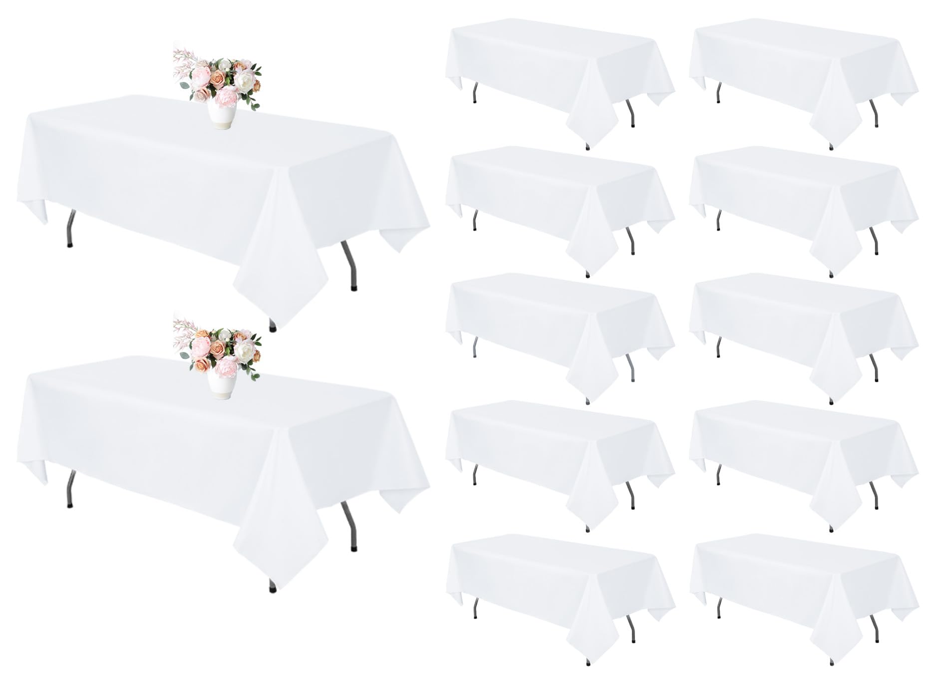 Photo 1 of 12 Pack White Tablecloth 60 x 102 Inch Rectangular Table Cloth for 6 Foot Rectangle Tables, Wrinkle Resistant Washable Polyester Fabric Table Covers for Wedding Party Banquet Buffet and Camping