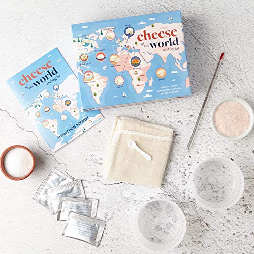 Cheese of The World Making Kit - Thermometer Included - Make Your own Mozzarella, Halloumi, Burrata, Paneer, Queso Blanco, Ricotta, Mascarpone, Cheese Curds, Chevre and Cottage Cheese Cheese of The World Making Kit - Thermometer Included - Make Your own Mozzarella, Halloumi, Burrata, Paneer, Queso Blanco, Ricotta, Mascarpone, Cheese Curds, Chevre and Cottage Cheese