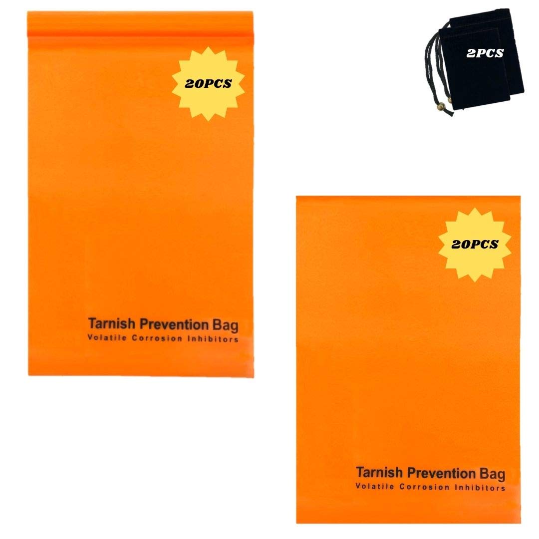 A-ONE 4” x 6” Vapor Corrosion Intercept Bags for Precious Metal Bronze Jewelry, Zip-Lock Bag & Open End Bag 40pcs and 2 Velvet Bags (Without Tarnish Prevention Function)