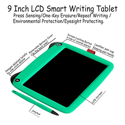 9" inch Writing &Drawing Board Doodle Board Toys for Kids,mom&myaboys Birthday Gift for 4-12 Years Old Kids Color LCD Writing Tablet with Stylus Smart Paper for Drawing WriterÂ (Green-pa)