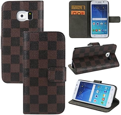 Galaxy S7 Edge Case, Safodo[Kickstand Feature] Premium PU Leather Flip Cover Wallet Case [Grid Pattern] for Samsung Galaxy S7 Edge, [Brown/Black]