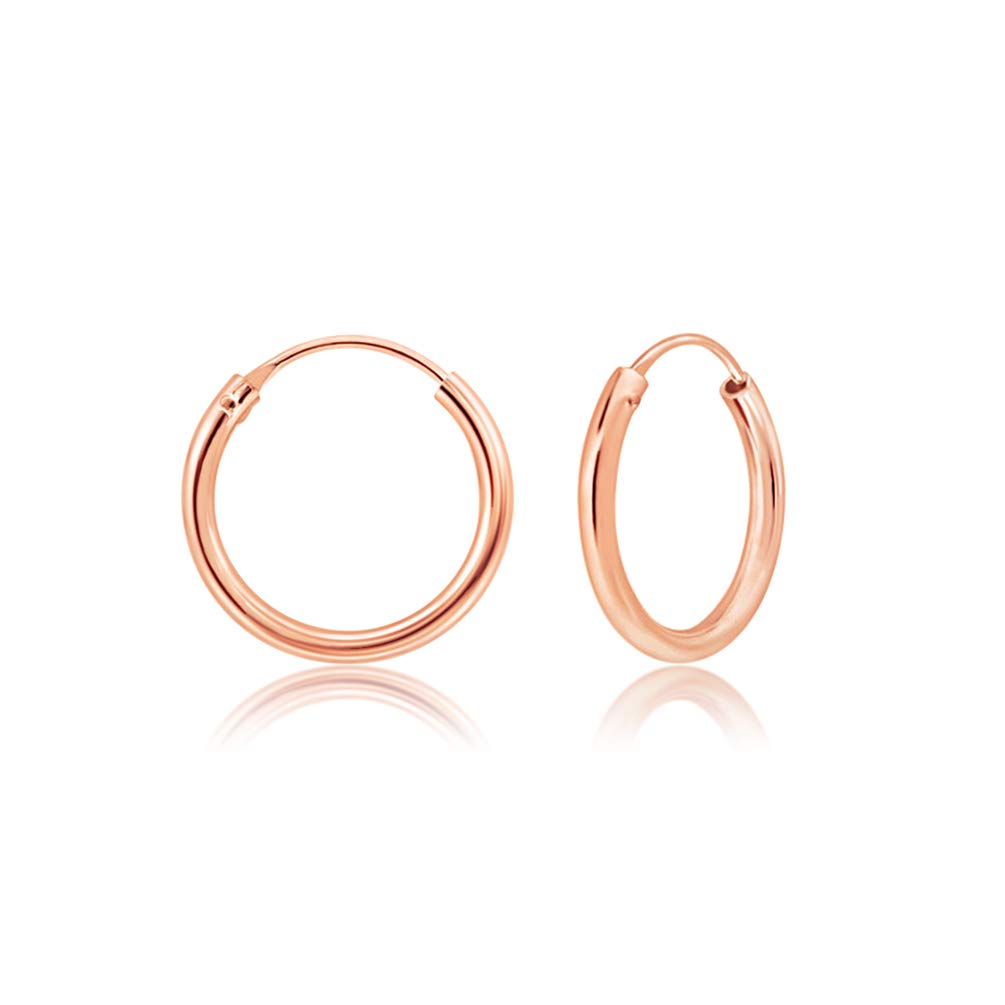 DTPsilver® 925 Sterling Silver Rose Gold Plated TINY Hoops/Sleepers Earrings - Thickness 2 mm - Diameter 12 mm