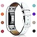 Mornex Replacement Leather Band Compatible with Fitbit Charge 2, Classic Genuine Leather Wristband for Men Women(White-Silver Buckle)